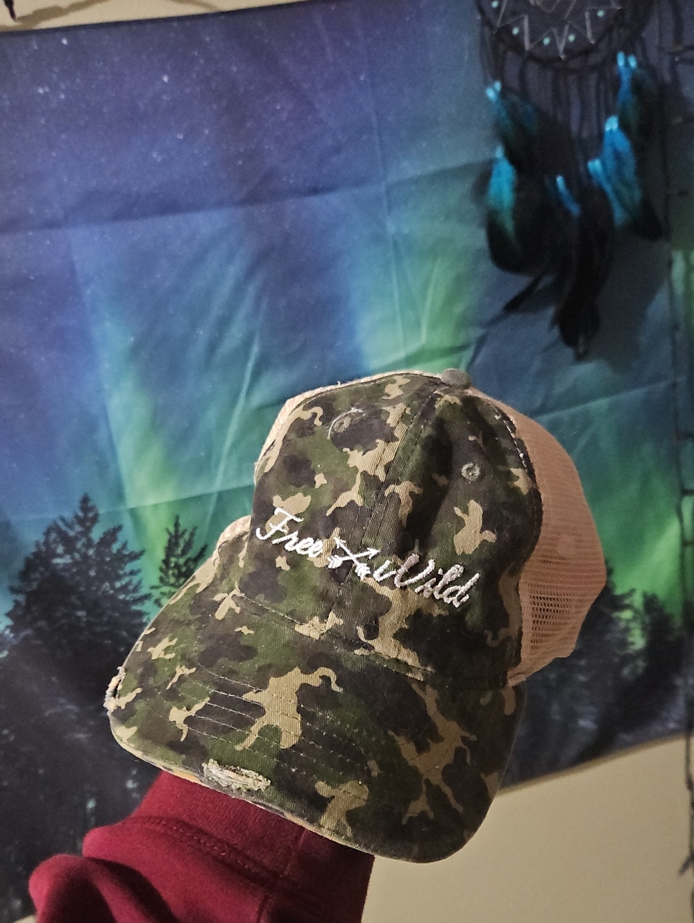Camo & Lepoard Print Embroidered Distressed Ball Cap